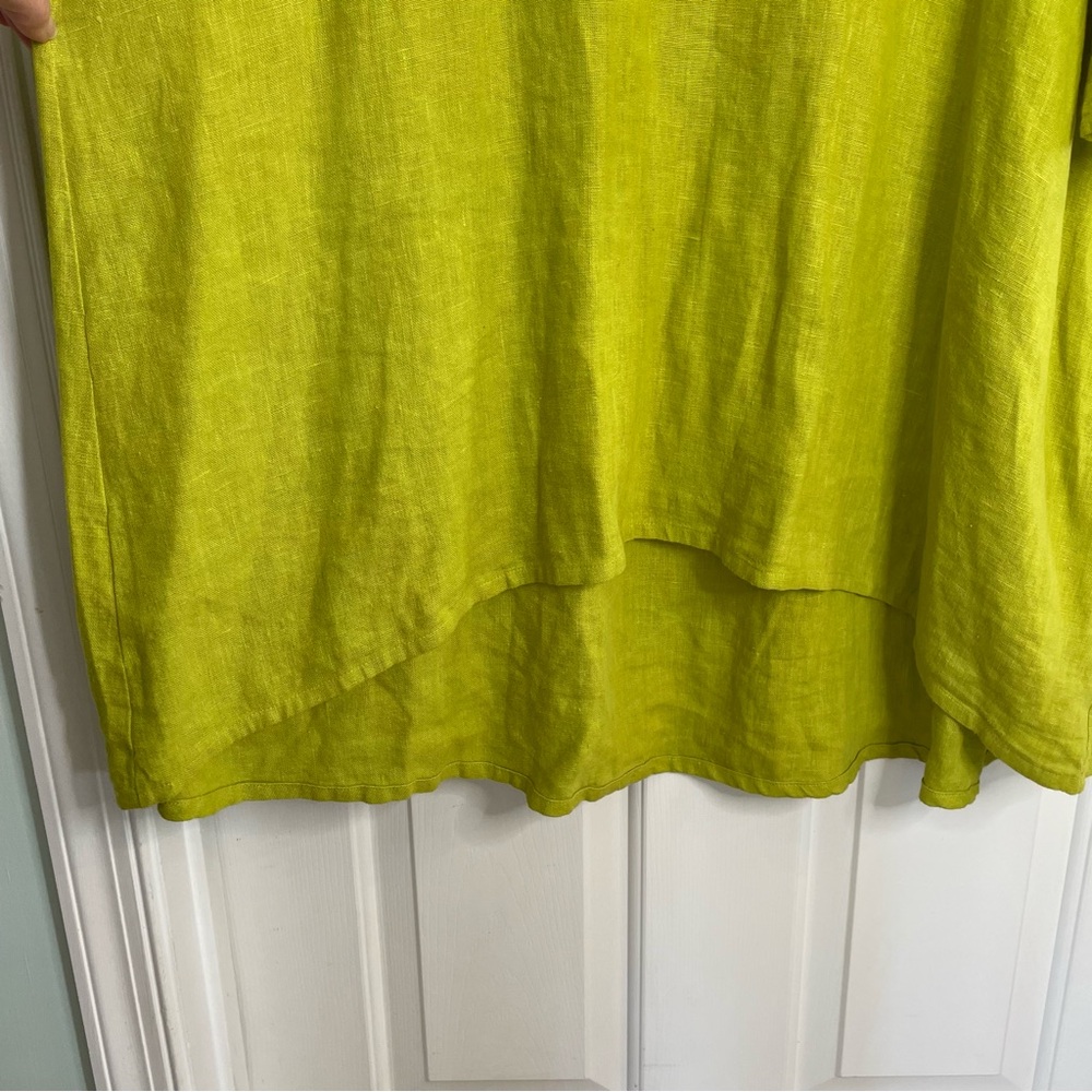 bryn Walker Lime Green Tunic 100% Linen Bell Sleeves dress Size XL lagenlook - Picture 3 of 9